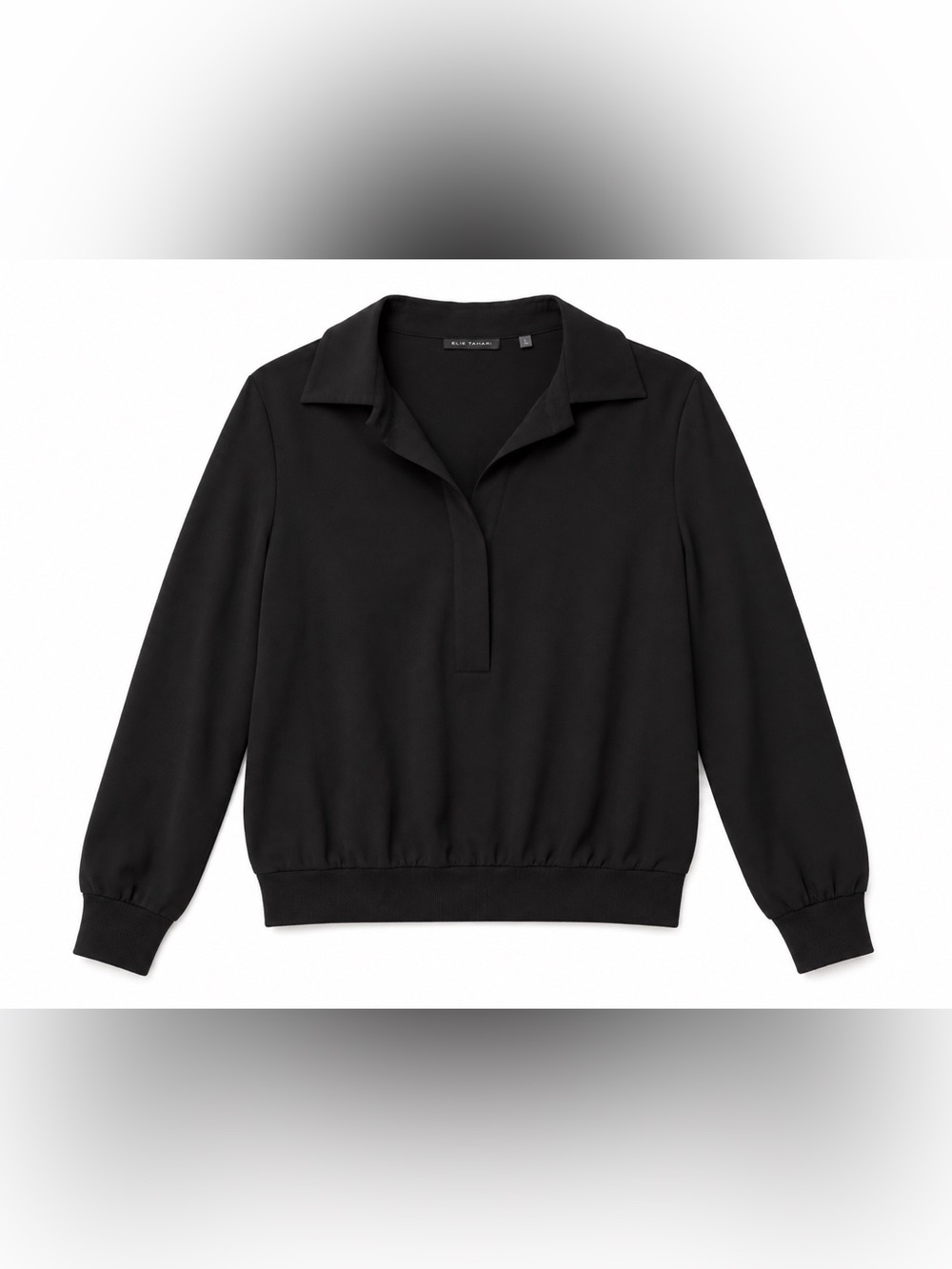 Elie Tahari Black Crepe Collared Popover Blouson Top Large
